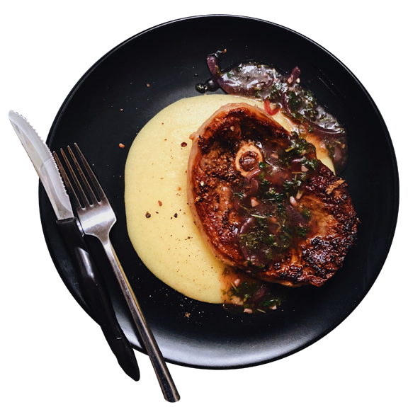 Lamb leg steaks for the holidays with wed wine sauce & polenta