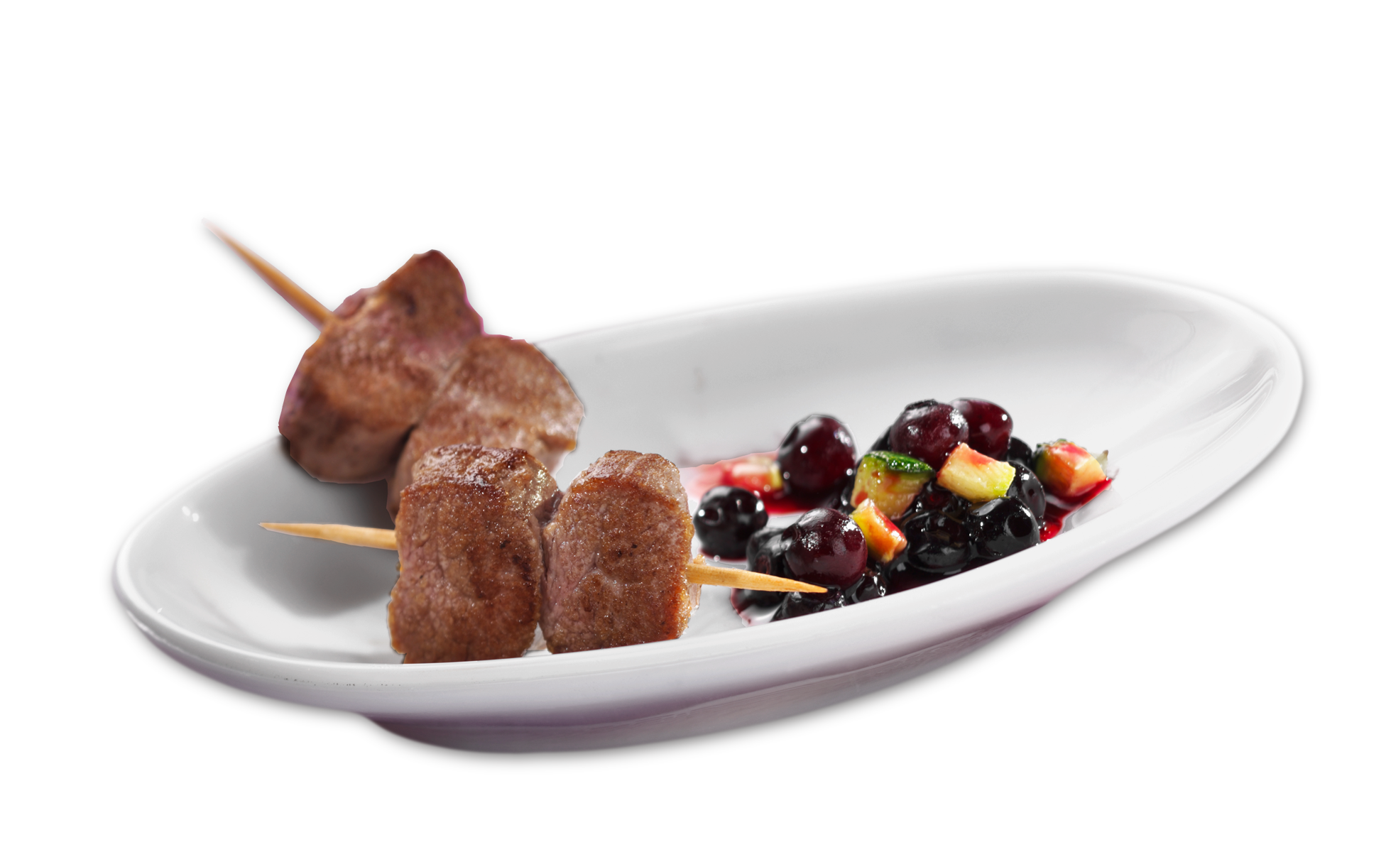 Lamb skewers with wild blueberry and zucchini salsa