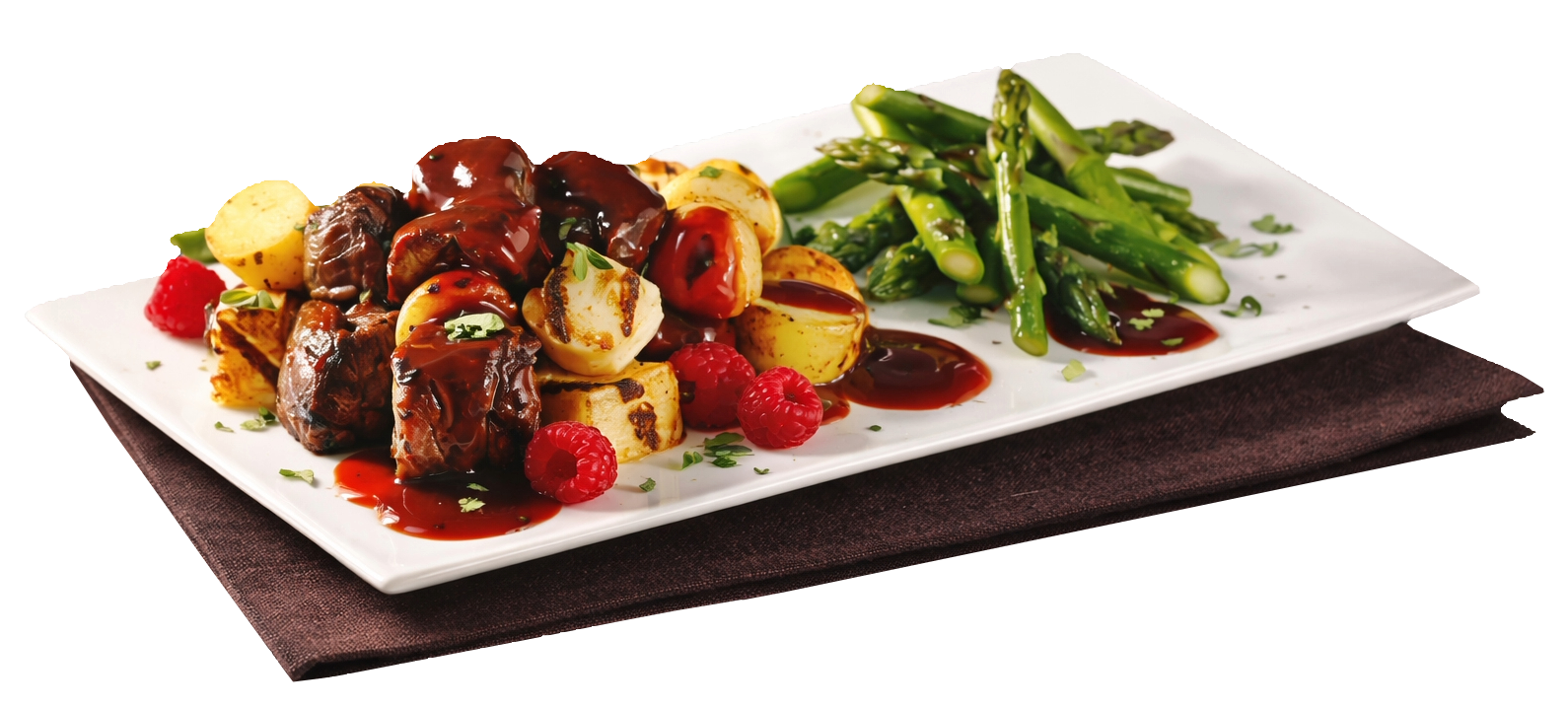 Brochettes d’agneau porto et framboises
