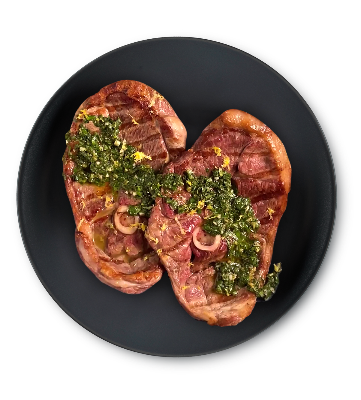 Slices of lamb with lemon oil and Asian gremolata