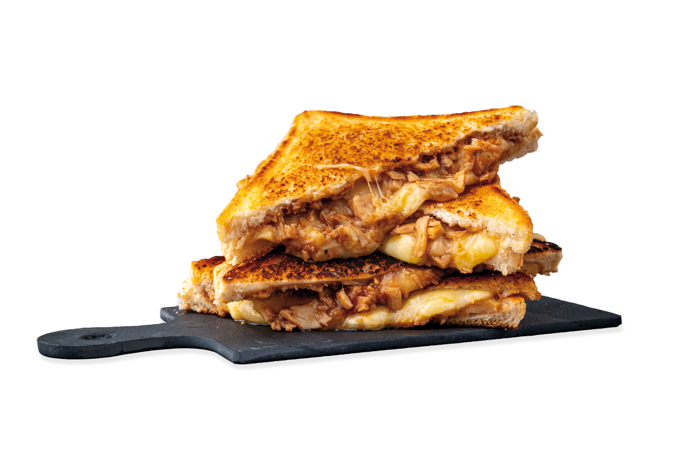 Grilled cheese with shredded lamb, sheep cheese and caramelized onions